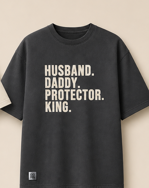 DOMN Husband Daddy Protector King heavyweight T-shirt in Graphite, front product view