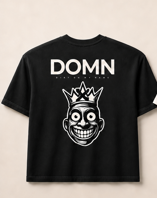 DOMN Built Different heavyweight T-shirt in Obsidian Black, back graphic product view