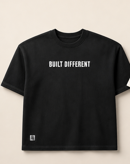 DOMN Built Different heavyweight T-shirt in Obsidian Black, front product view