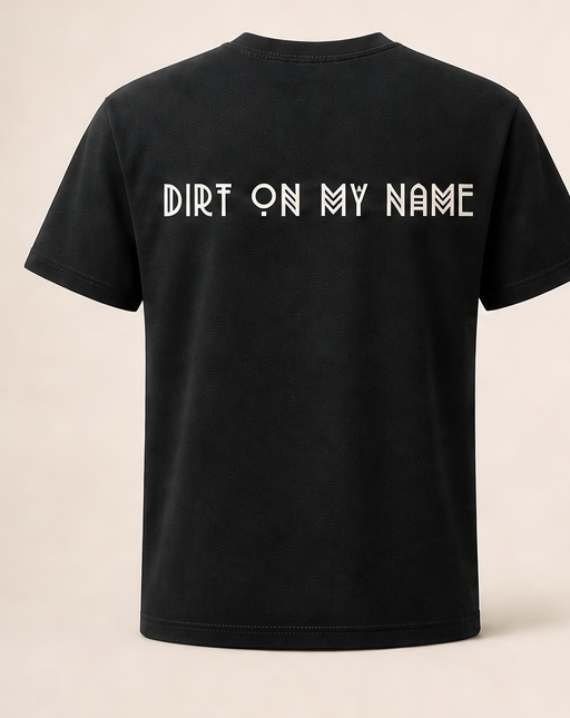 DOMN Dirt On My Name heavyweight T-shirt in Obsidian Black, back graphic product view