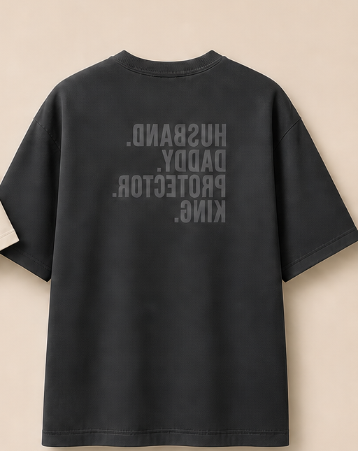 DOMN Husband Daddy Protector King heavyweight T-shirt in Graphite, mirrored back graphic product view